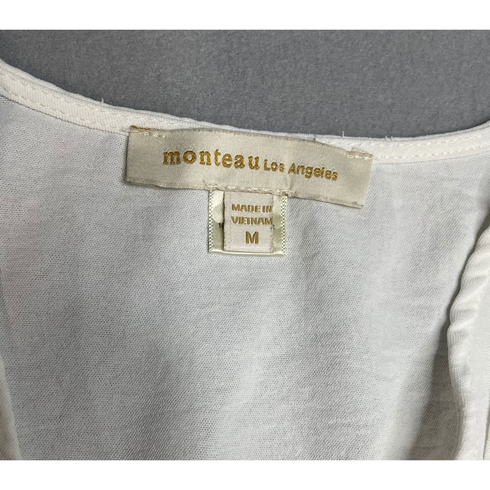Monteau Los Angeles White Ruffle Wrap Top Sleeveless Smocked Back Womens M - Picture 2 of 9